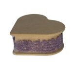 Side view of a heart-shaped wooden box with an artificial white rose and real lavender flowers, showcasing its elegant design and natural fragrance.