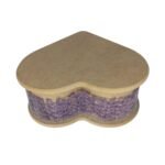 Top view of a heart-shaped wooden box featuring an artificial white rose and real lavender, a thoughtful gift for loved ones.