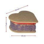 Side view of a heart-shaped wooden box (15 cm x 15 cm x 7 cm) with an everlasting red rose and lavender, a thoughtful romantic gift.