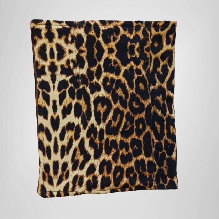 Back view of a leopard print book organizer bag, showcasing a sleek and stylish design.