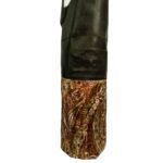 Handmade paisley wine bag with leather detail and Sear Handcrafted Elegance branding on a white background.