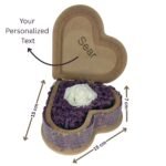 Personalized heart-shaped wooden box (15 cm x 15 cm x 7 cm) with an artificial white rose and real lavender, ideal for anniversaries and special occasions.